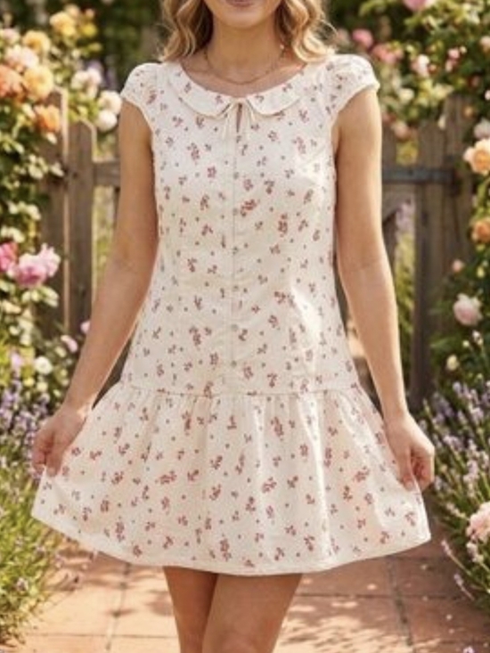 Free People Dresses & Skirts - Free People Cream Mini Dress with Pink Floral Motif